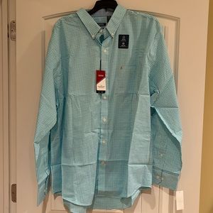 NWT Izod Advantage Teal & White Gingham Button Down Shirt XL